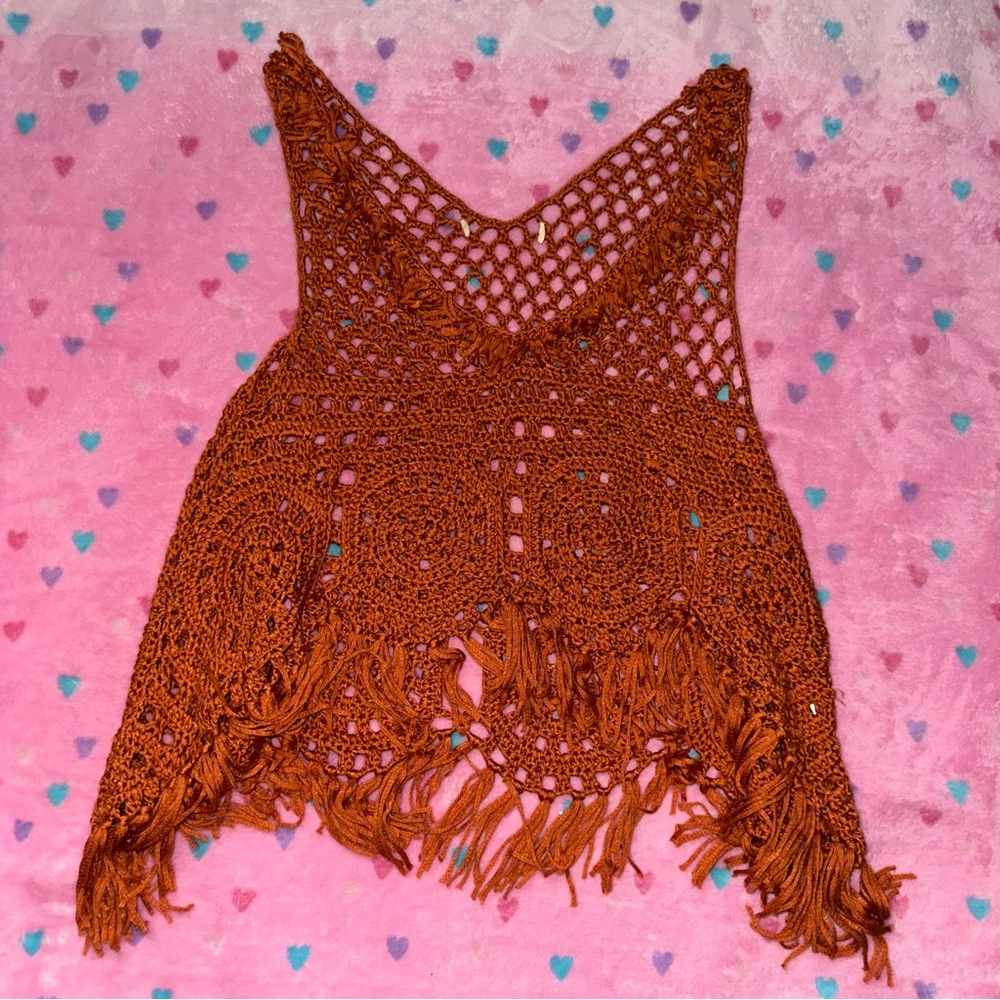 Flowy orange open weave blouse